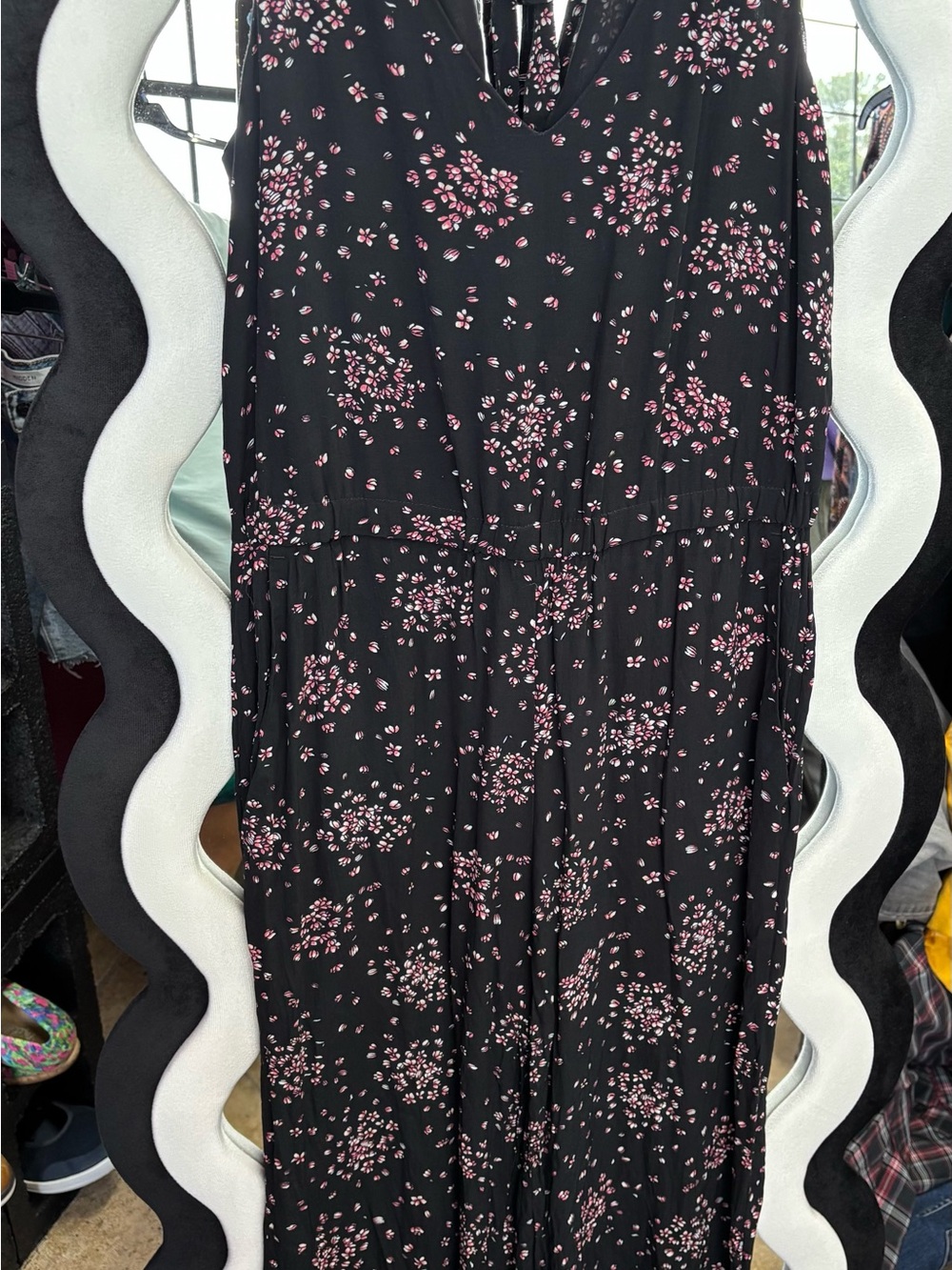 LOFT Black Maxi Dress with Pink Floral Print